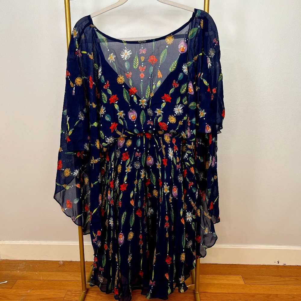 Free People deep blue butterfly caftan dress